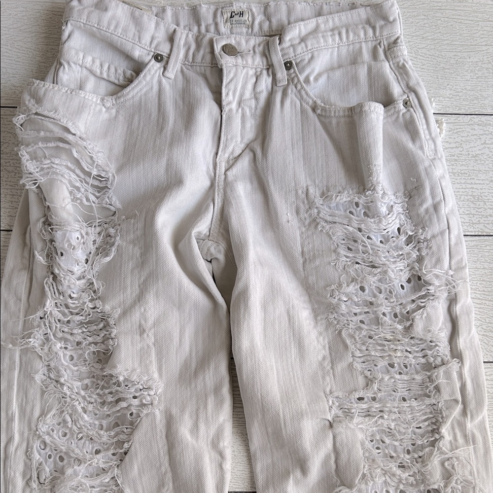 Citizens of Humanity white denim jeans 26W 32L Eyelet distressed Blinged pockets